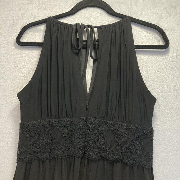 R&M Richards Maxi Dress Gown Womens 10 Black Formal Halter Keyhole Lace Stretch - Picture 13 of 16